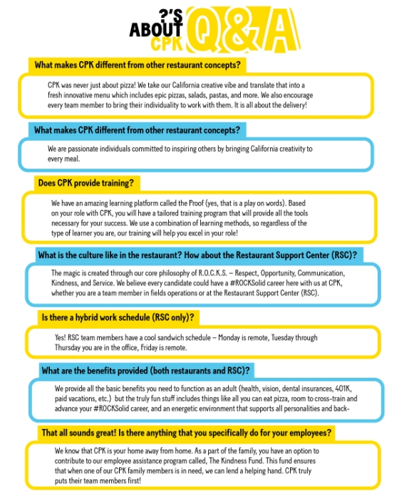 California Pizza Kitchen Mission, Benefits, and Work Culture