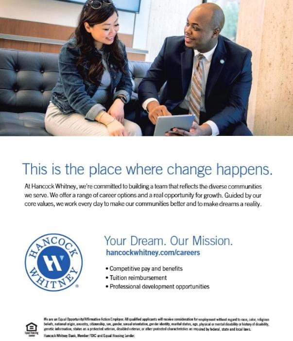 Hancock Whitney Bank Mission, Benefits, and Work Culture