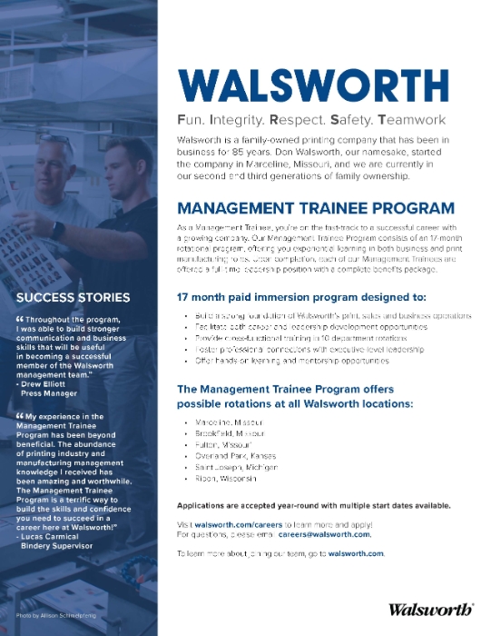 Walsworth Mission, Benefits, and Work Culture