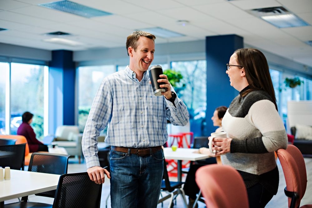 Employees enjoy bright, collaborative workspaces and a smart-casual dress code at Definity.